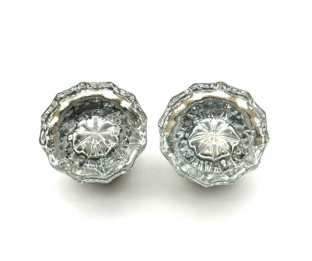 Vintage Glass Faucet Knobs Pair Clear Cut Crystal Style Brass Base Replacement