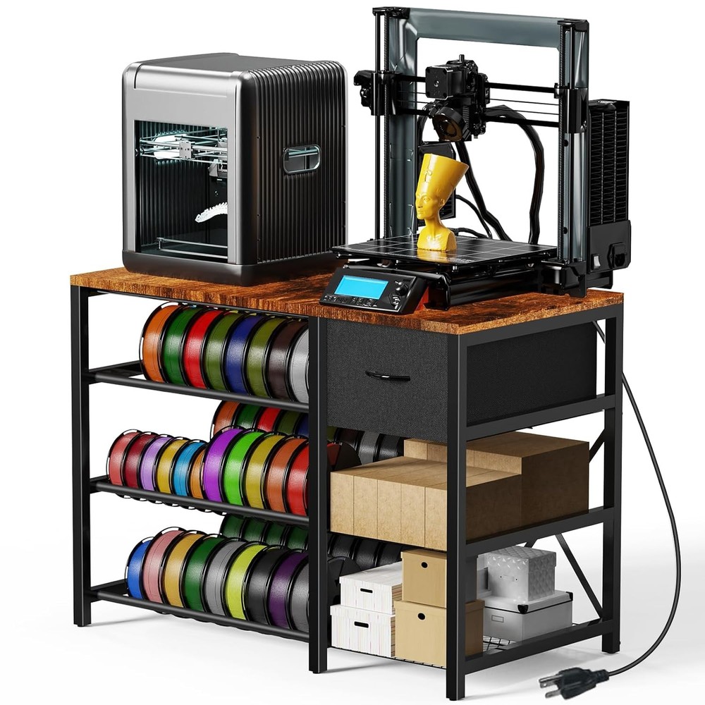 3D Printer Stand with Filament Storage Rack, 3D Printer Table with Power Outlet,