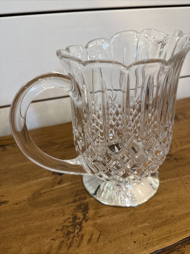 Vintage Diamond Cut Pattern Crystal Pitcher with Silverplate Base