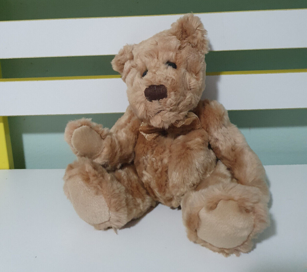 DAKIN APPLAUSE TEDDY BEAR GOLD BOW BEANS INSIDE 24CM