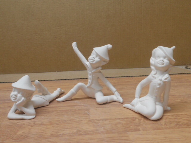 C-0945 Set of (3) Pixie / Elf Figurines Ceramic Bisque U Paint