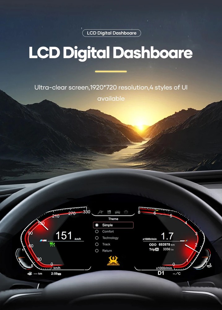 12.3 ''Digitale Dashboard with Steering Wheel Control LED Built-in Screen