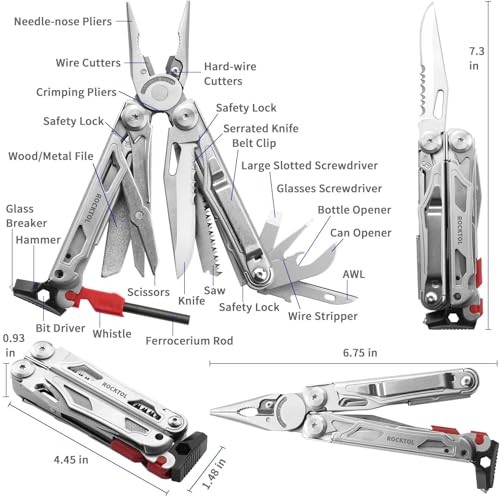 Multitool, 22-in-1 Multi-tool Pliers with Fire Starter, Emergency Whistle,
