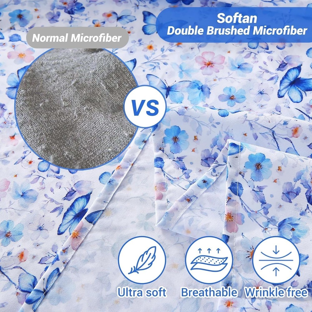 Cozy Full Microfiber Sheets with Butterfly Print