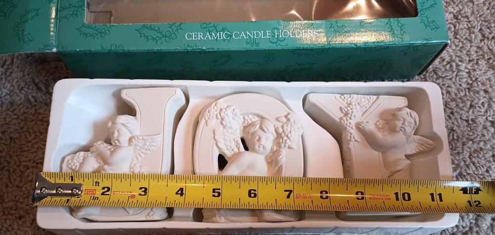 JOY and cherubs Ceramic Candle Holders NIB