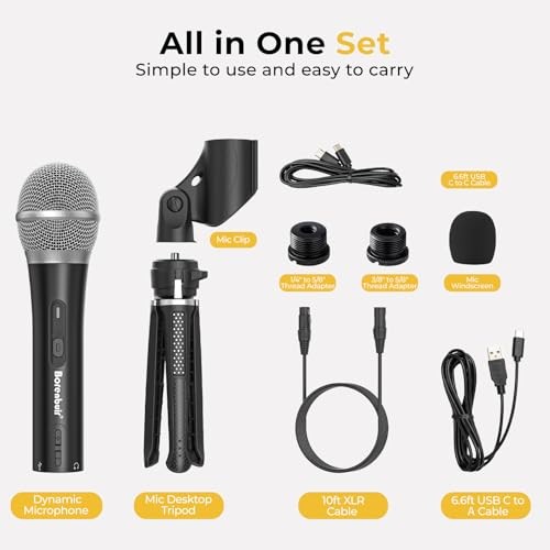 USB/XLR Podcast Dynamic Microphone, Studio Mic Kit with Volume Control, Pop