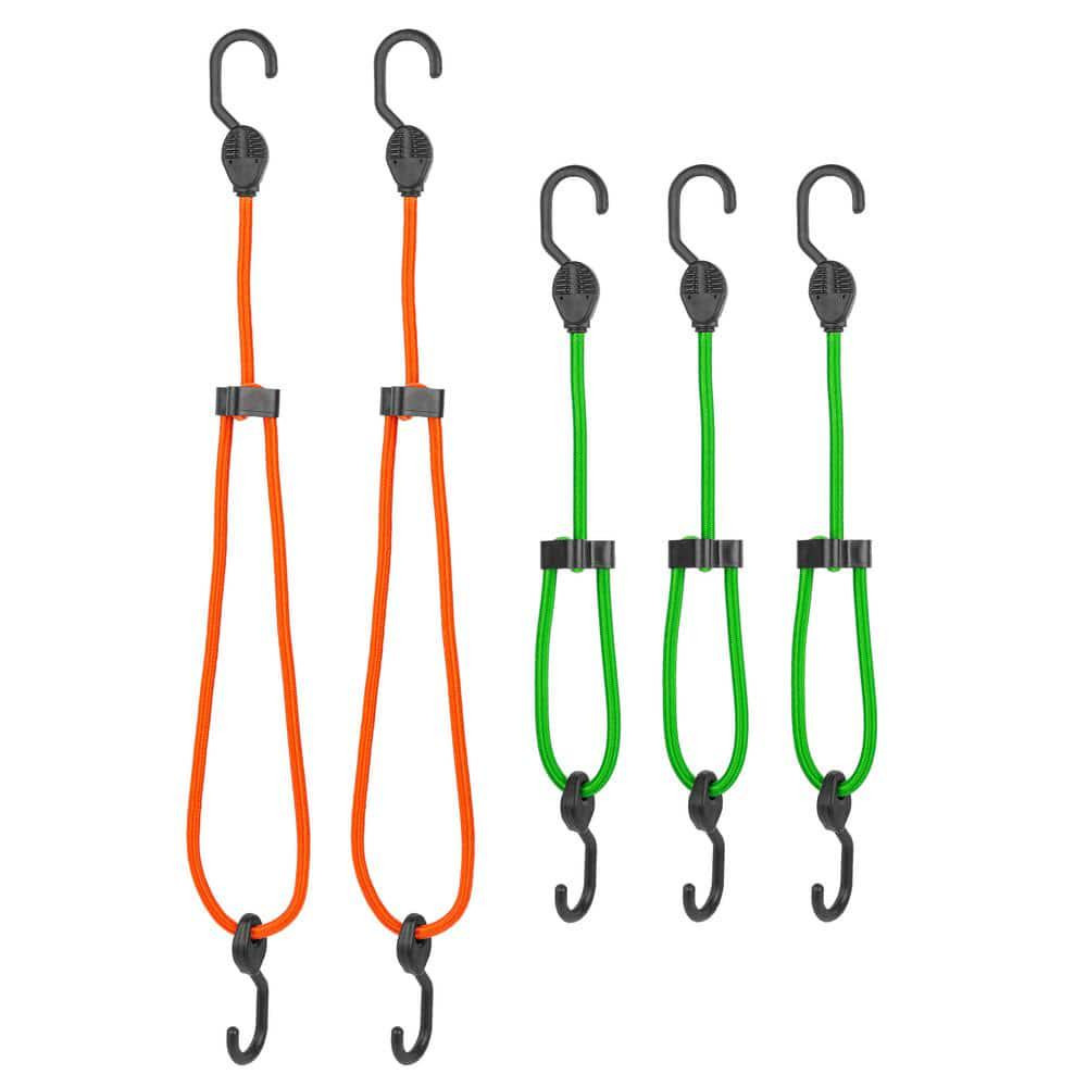 Super Strong Adjustable Bungee Cords with Hooks 5 Pack Heavy Duty Tie Down Strap