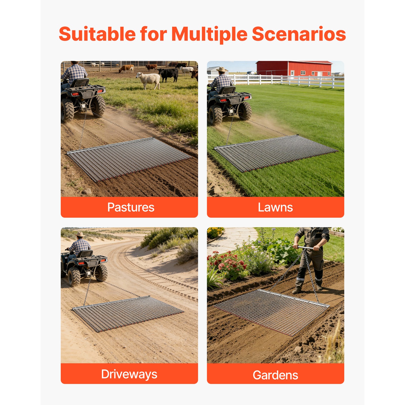 Uimoso 6 x 3 ft Chain Harrow Rake for ATV, UTV, and Tractor Use