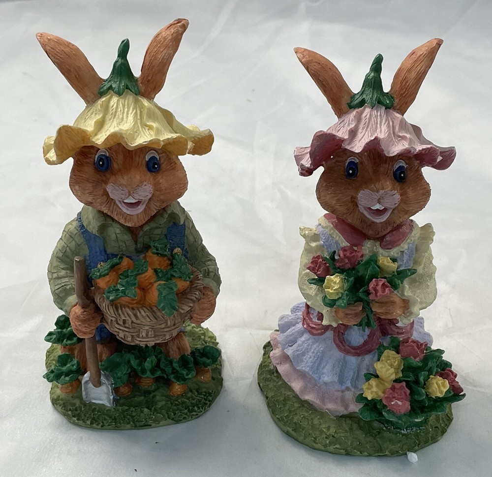 Easter Spring Bunnies Rabbit Figurines 5 1/2” Cute Set Garden