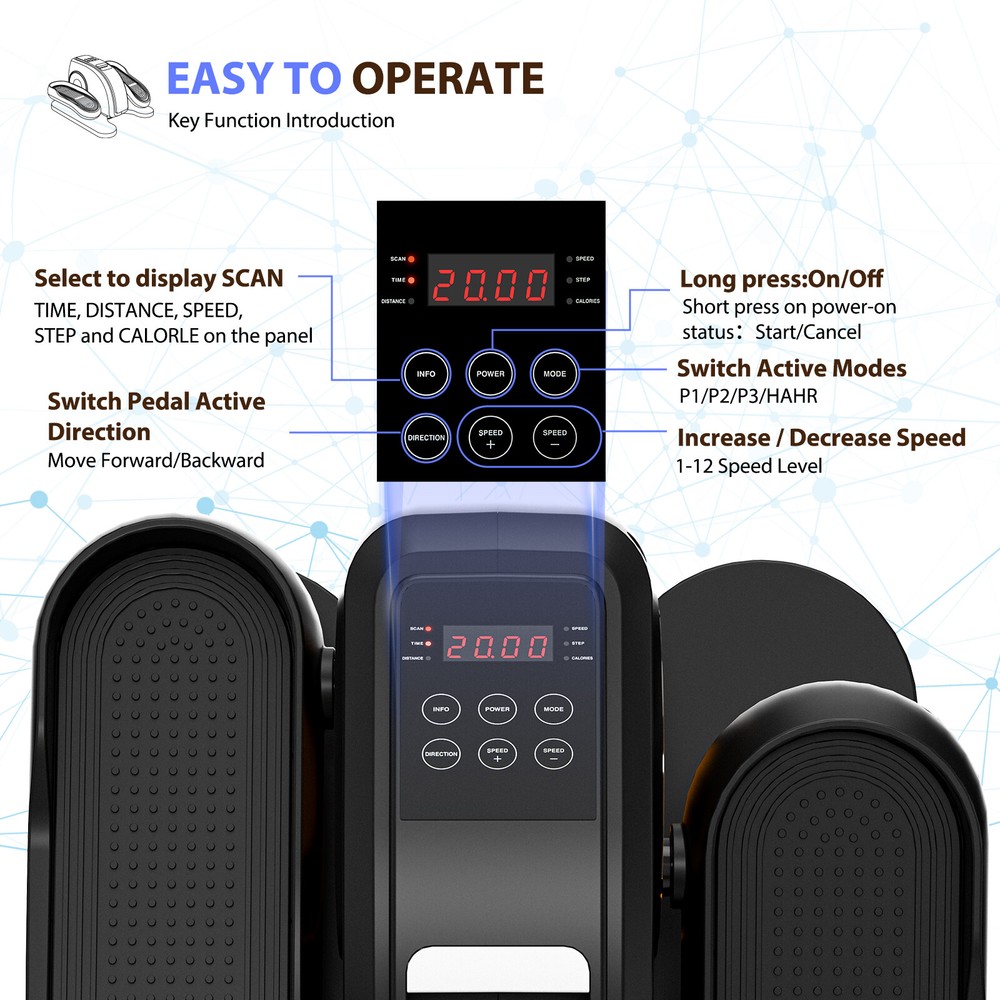 Elliptical Machine Adjustable Speed Portable Under-Desk Mini Pedal Exerciser