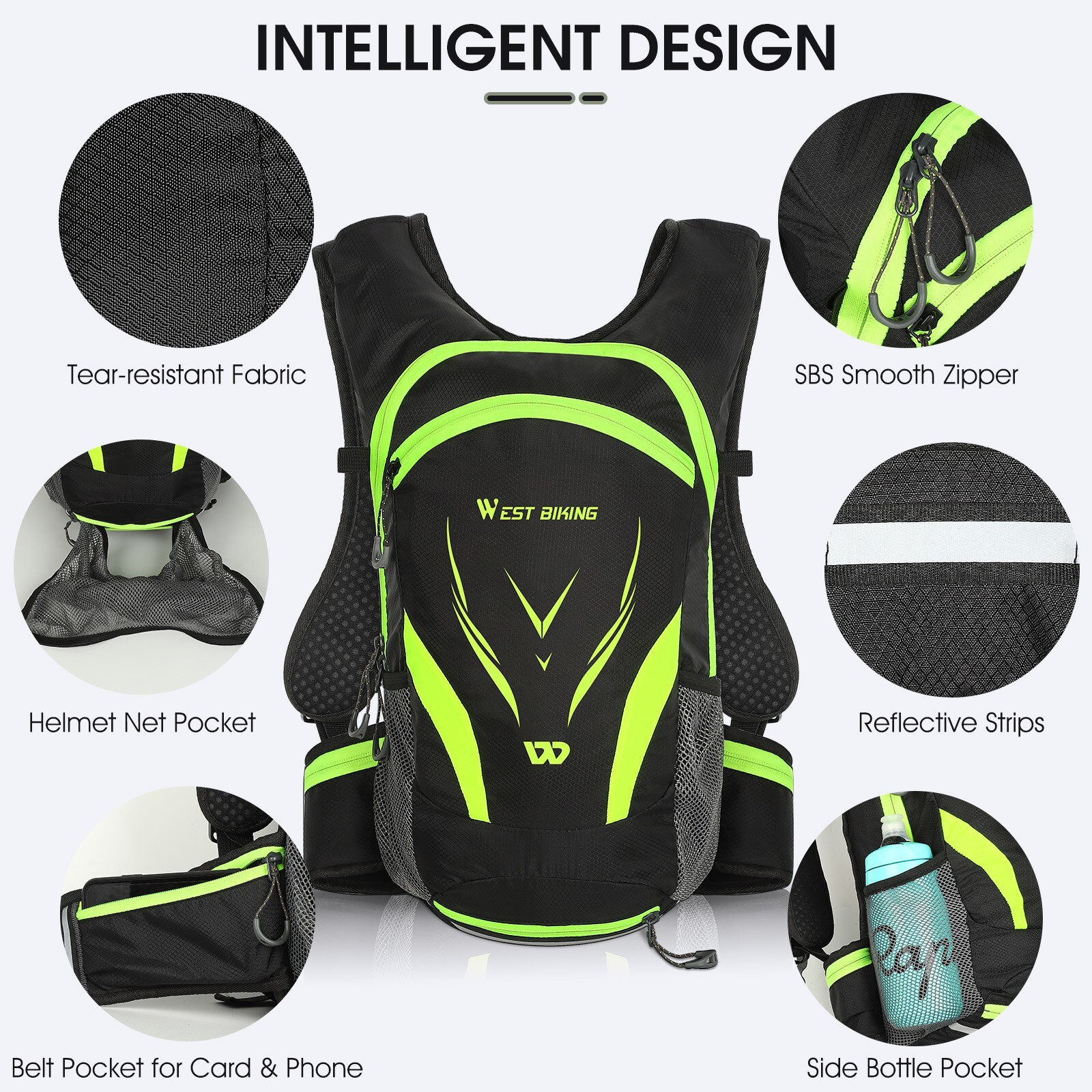 WEST BIKING Cycling Hiking Outdoor Sports Hydration Packs Backpack 16L Bag Green