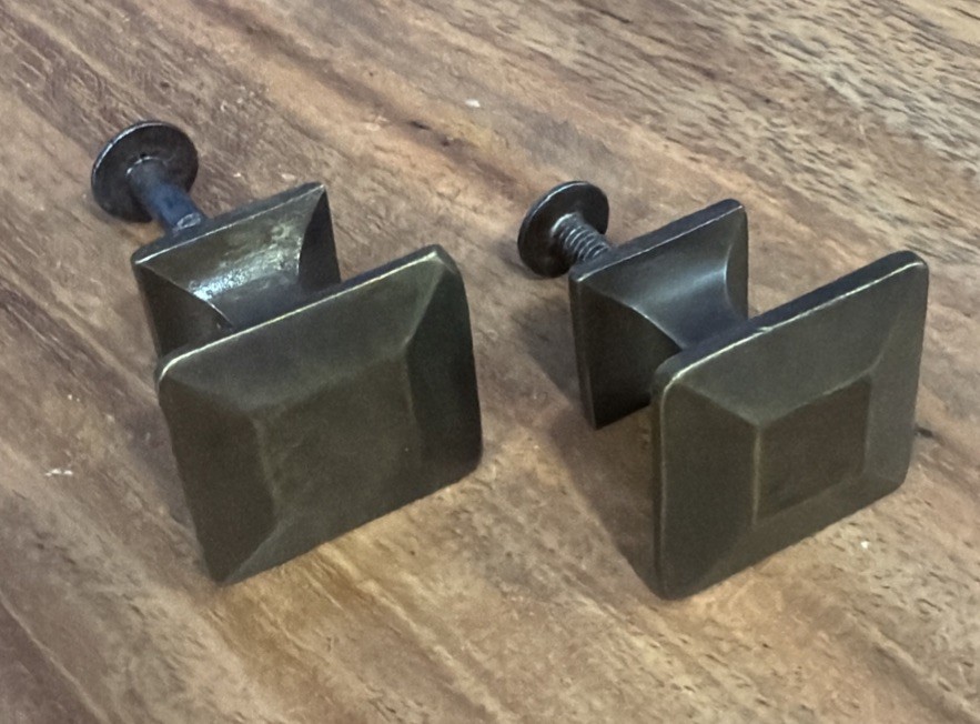 2 Antique/Vintage Solid Brass Mission Style Drawer Pulls Square W Raised Bevel