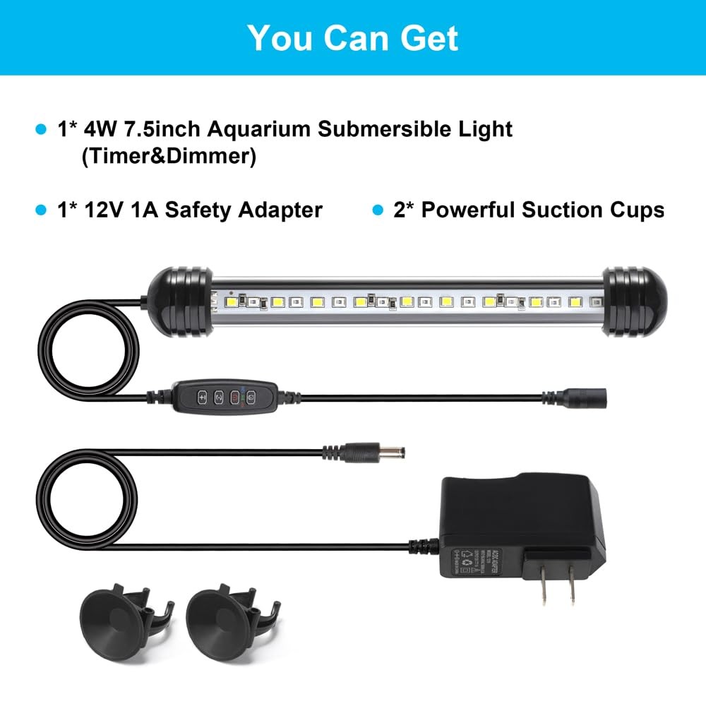 DaToo 4W 7.5inch Submersible (With Timer&Dimmer), Blue & White