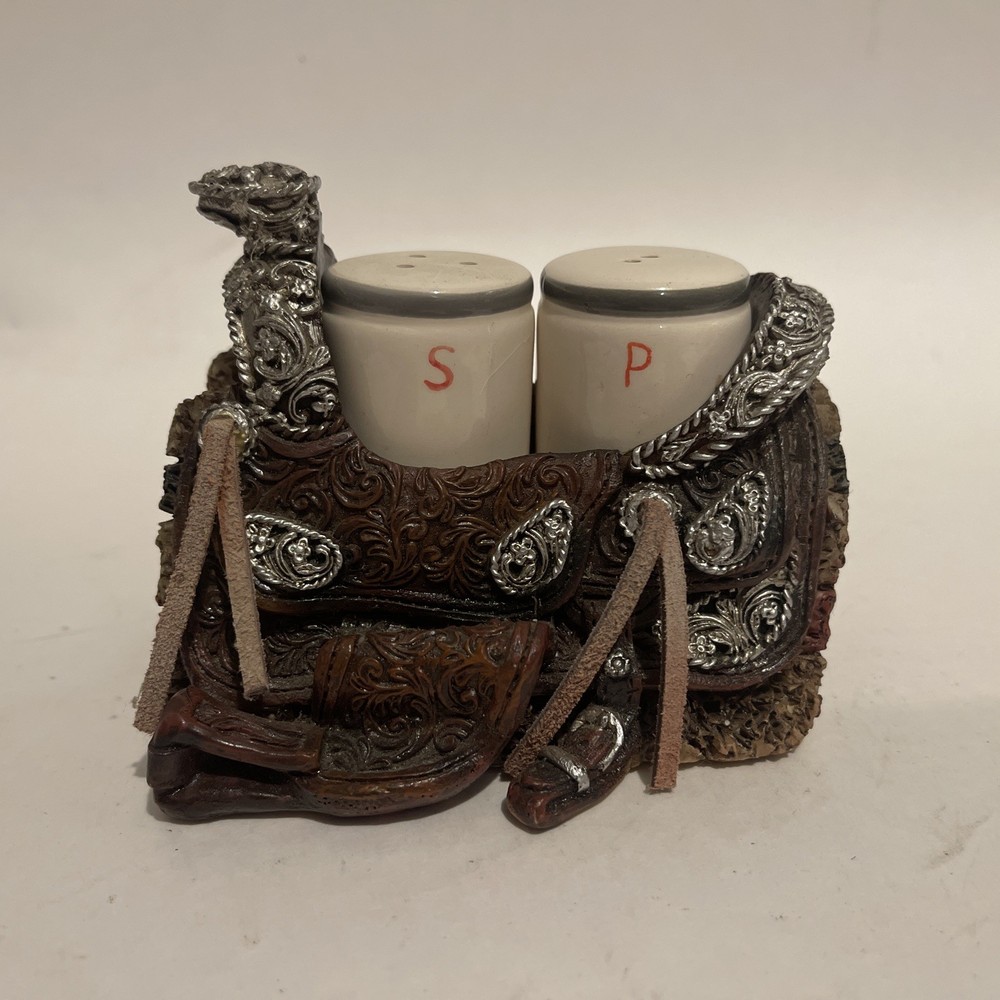 Western SADDLE SALT & PEPPER HOLDER & SHAKERS