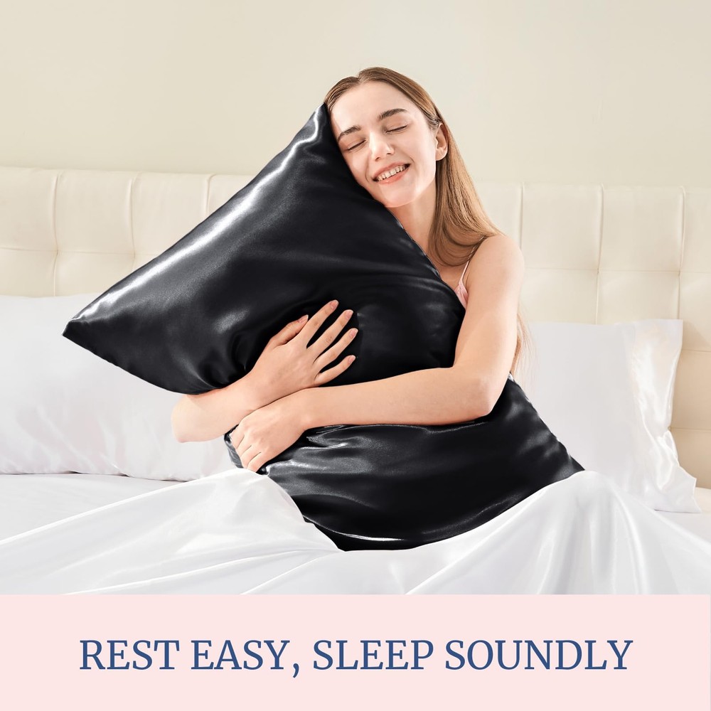 4 Pack Satin Pillow Covers, Envelope Closure, King Size, Black