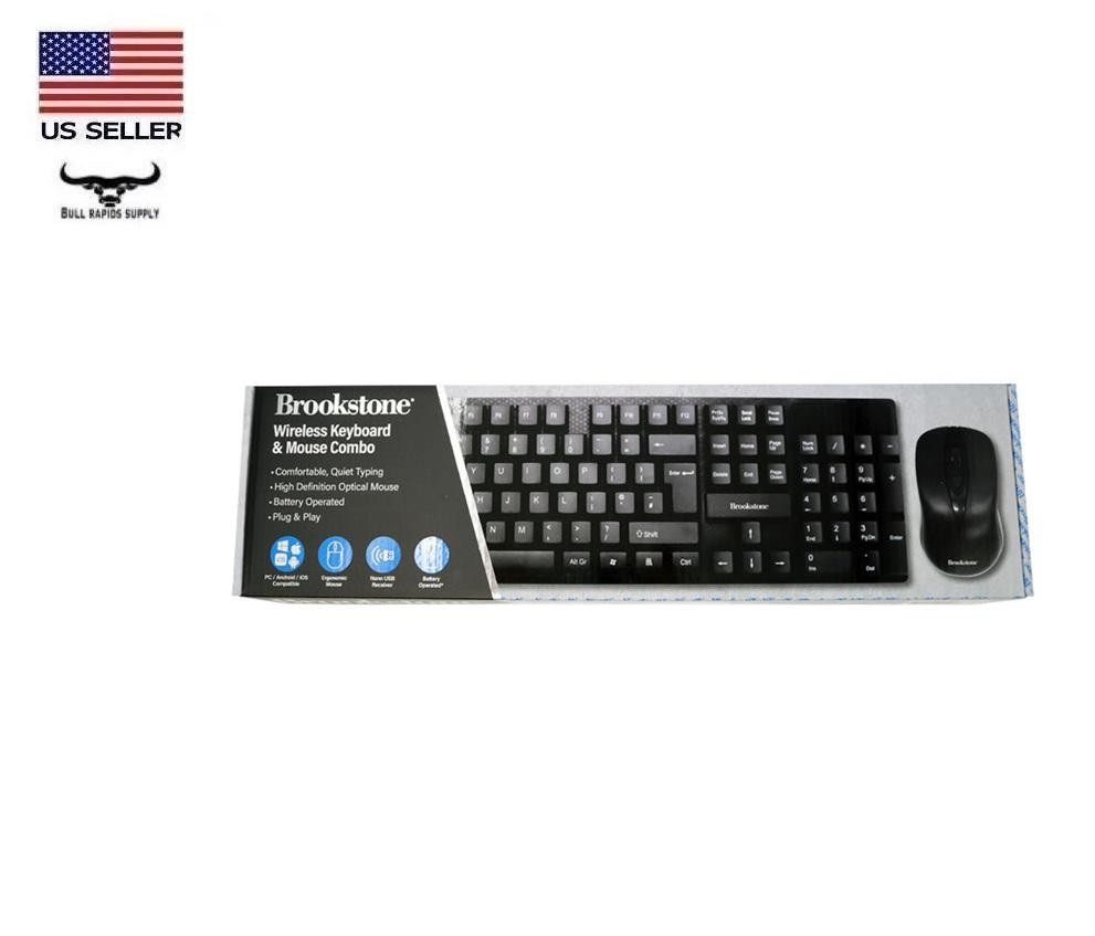 Brookstone 2.4G Wireless Keyboard & Mouse Combo Battery Operated Plug & Play