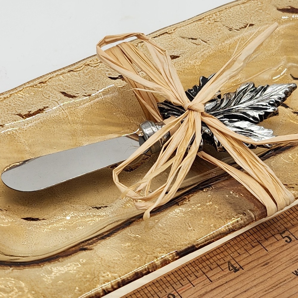 Glass Amber Harvest Leaf Server with Spreader