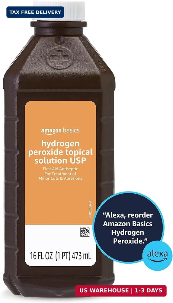 Amazon Basics - Hydrogen Peroxide Topical Solution USP, 16 fl oz (Pack of 12) (P