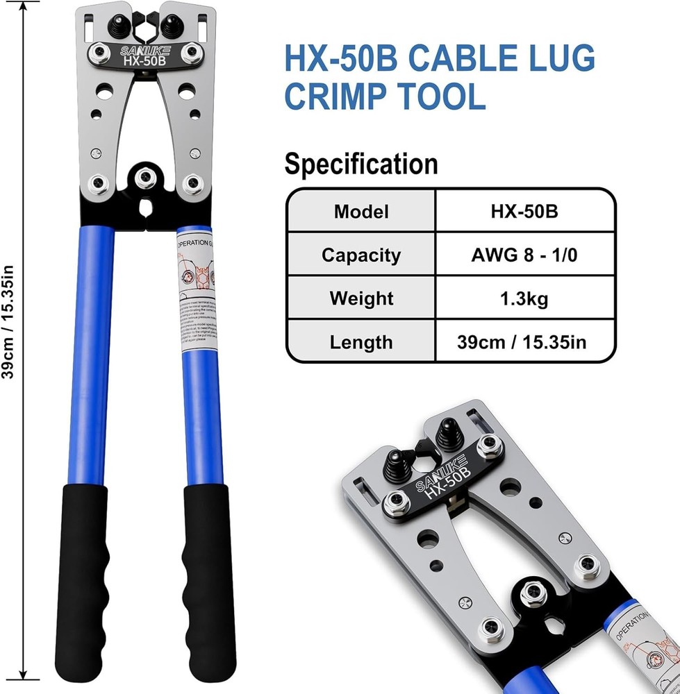 Ergonomic Battery Cable Crimper with Rotating Dies for Easy, Secure Connections