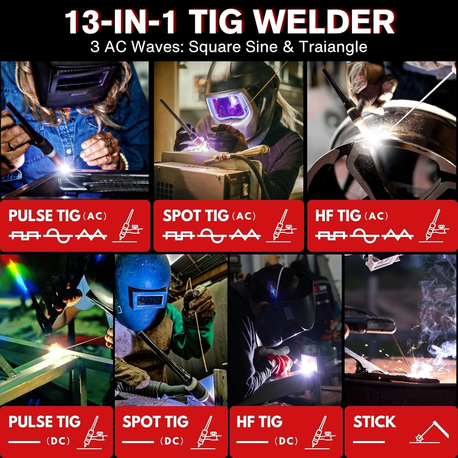 LOTOS TIG220ACDCP 220A AC/DC TIG Welder,13-in-1, Pulse, Spot, Stick, HF Start