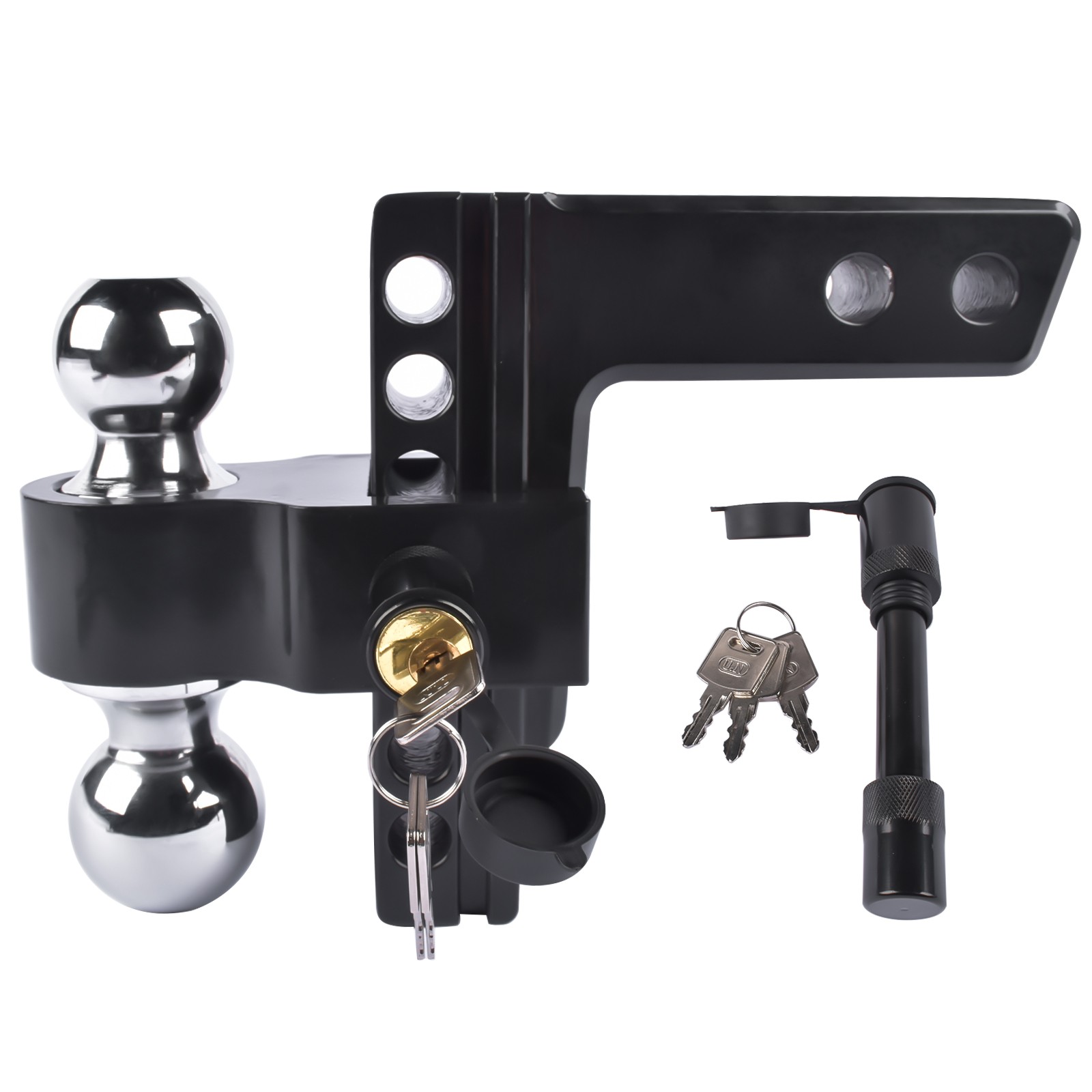 Dual Ball Adjustable Trailer Hitch with Lock, 2-Inch Receiver, 6-Inch Drop/Rise