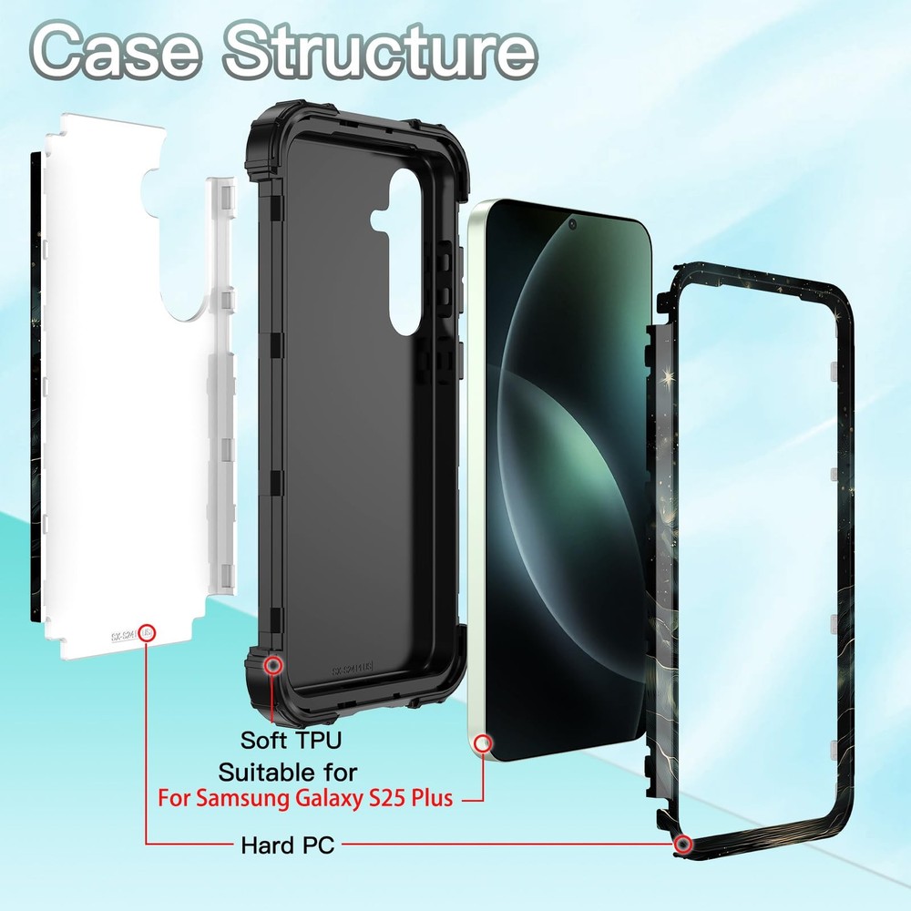 LONTECT Galaxy S25 Plus Glow Dark Rugged Shockproof Phone Case Hard PC Soft
