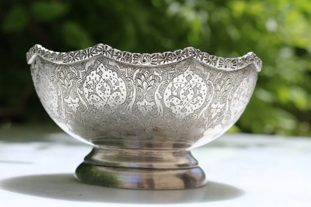 Antique Ancient silver 84 Repousse Bowl engraved handmade marked