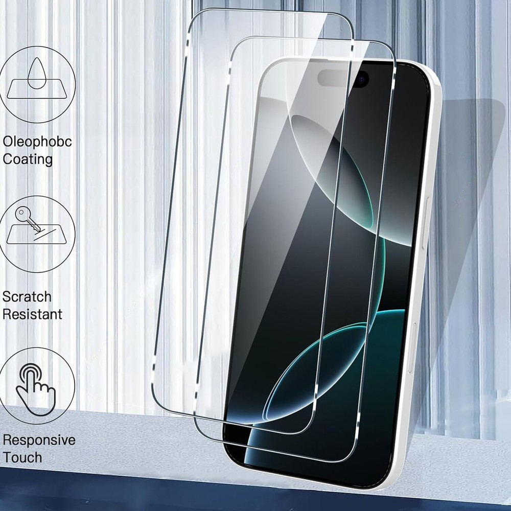 2 Pack For Apple iPhone 16 Tempered Glass Screen Protector Clear Case Friendly
