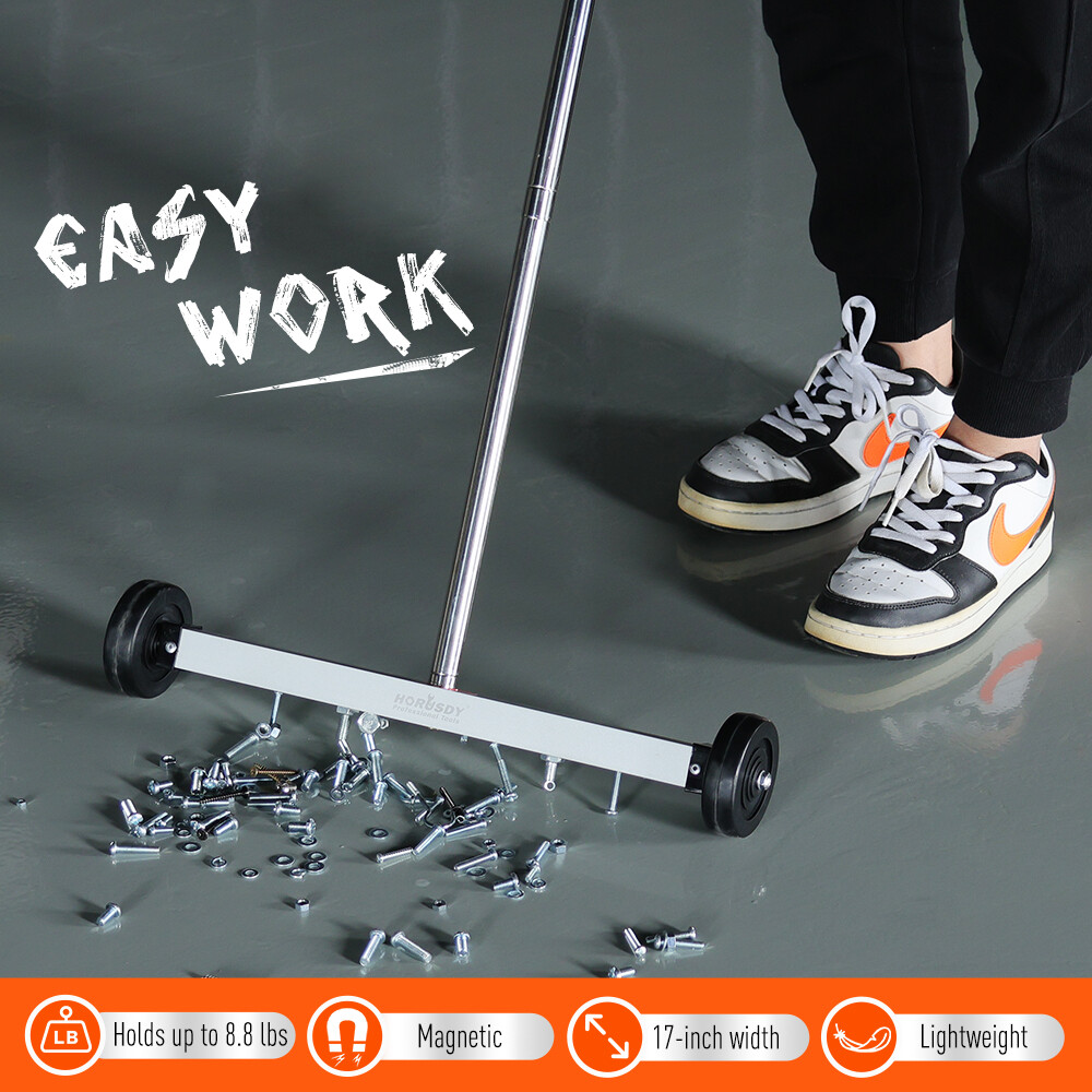 17" Rolling Magnetic Sweeper Picks up Tools Nails Screws Clips Garage Shop Yard