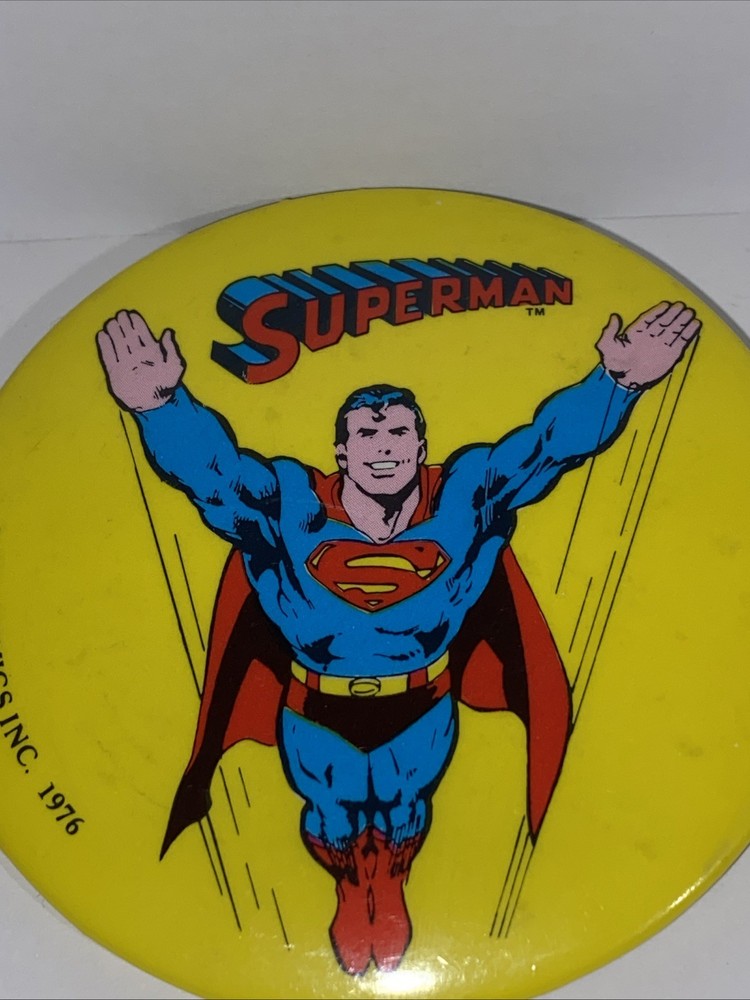 Vintage 1976 DC Comics Superman Superhero Button Pin