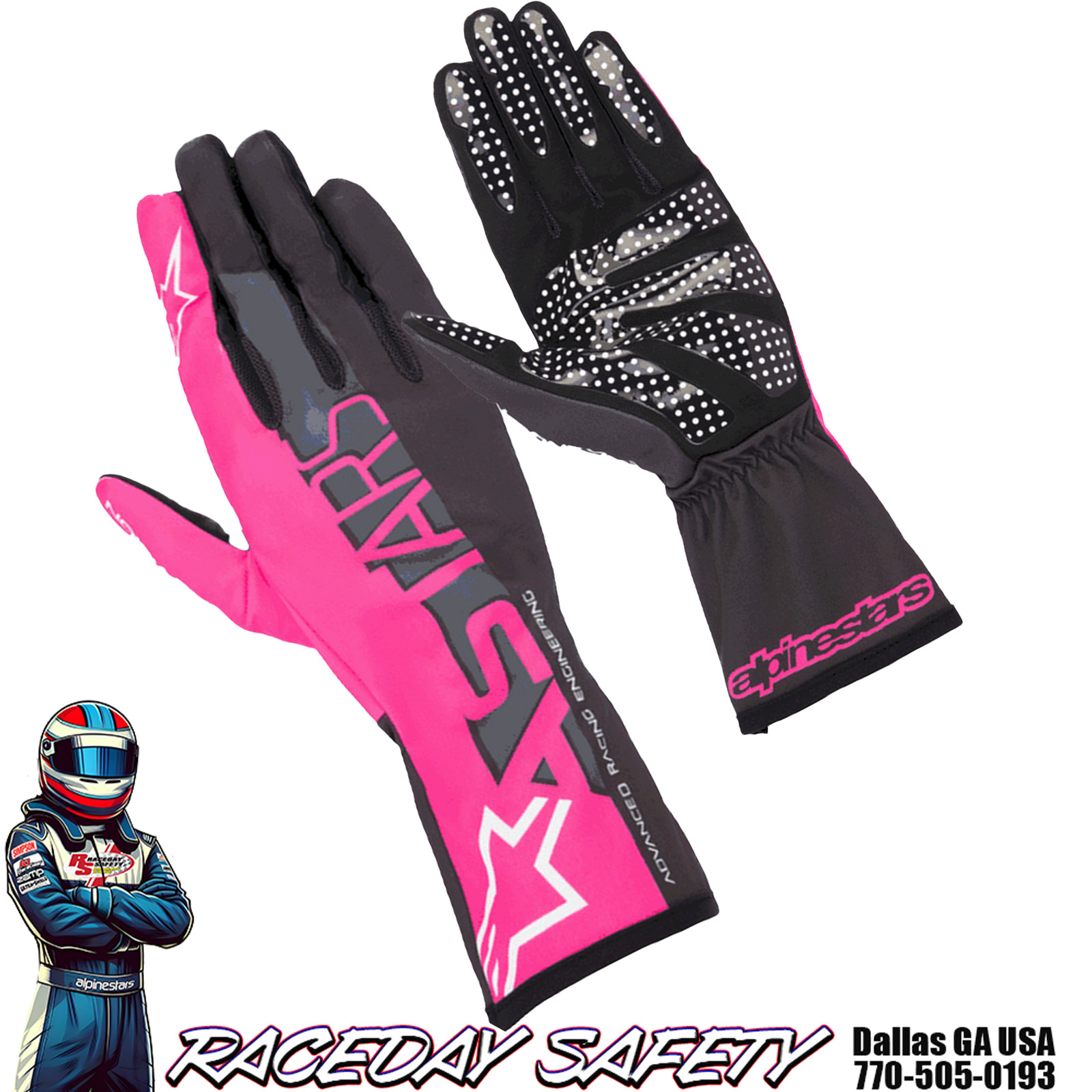 Alpinestars Tech-1 K RACE V2 ADVANCE Kart Racing Gloves Pink/Black 3552423-399
