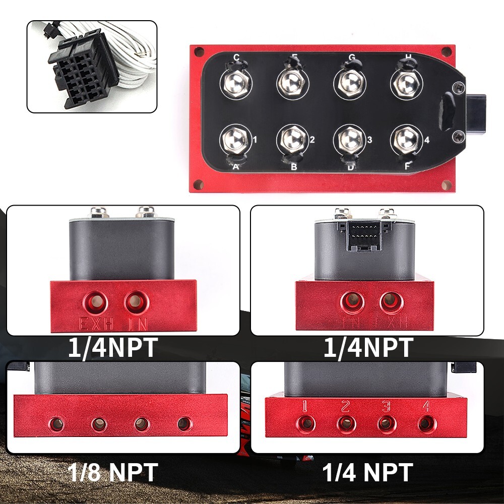 Air Ride Solenoid Valves with Switch Controller +5 in 1 Display Air Ride Gauge