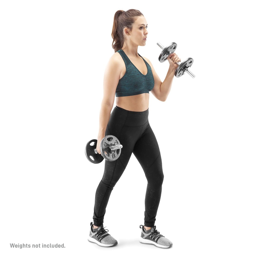14” Adjustable Chrome Threaded Dumbbell Handles for Standard Weight Plates wi...