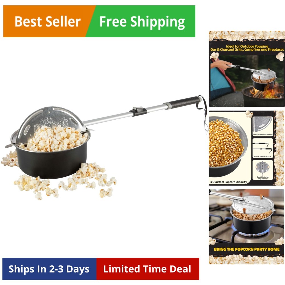 Campfire Popcorn Popper - Old Fashioned Popcorn Maker with Telescoping Handle...