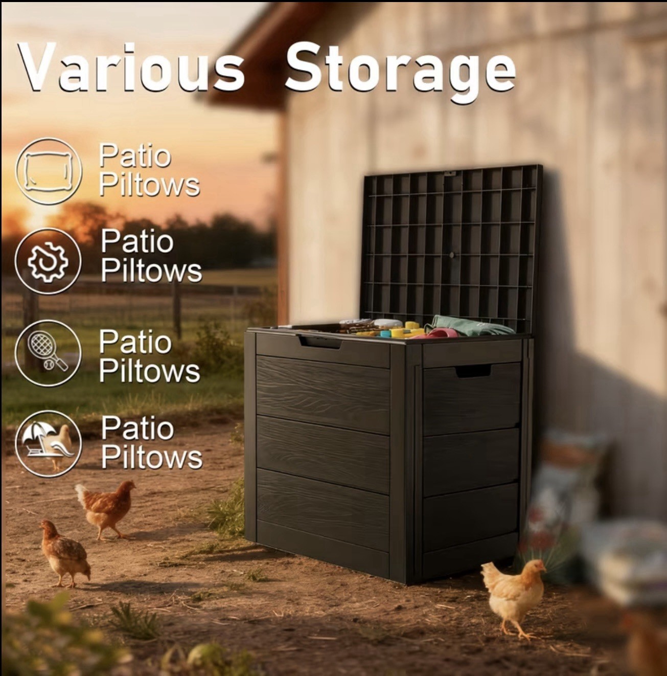 Gallon Outdoor Storage Box Rattan Garden Cushion Organizer Patio Deck Cabinet