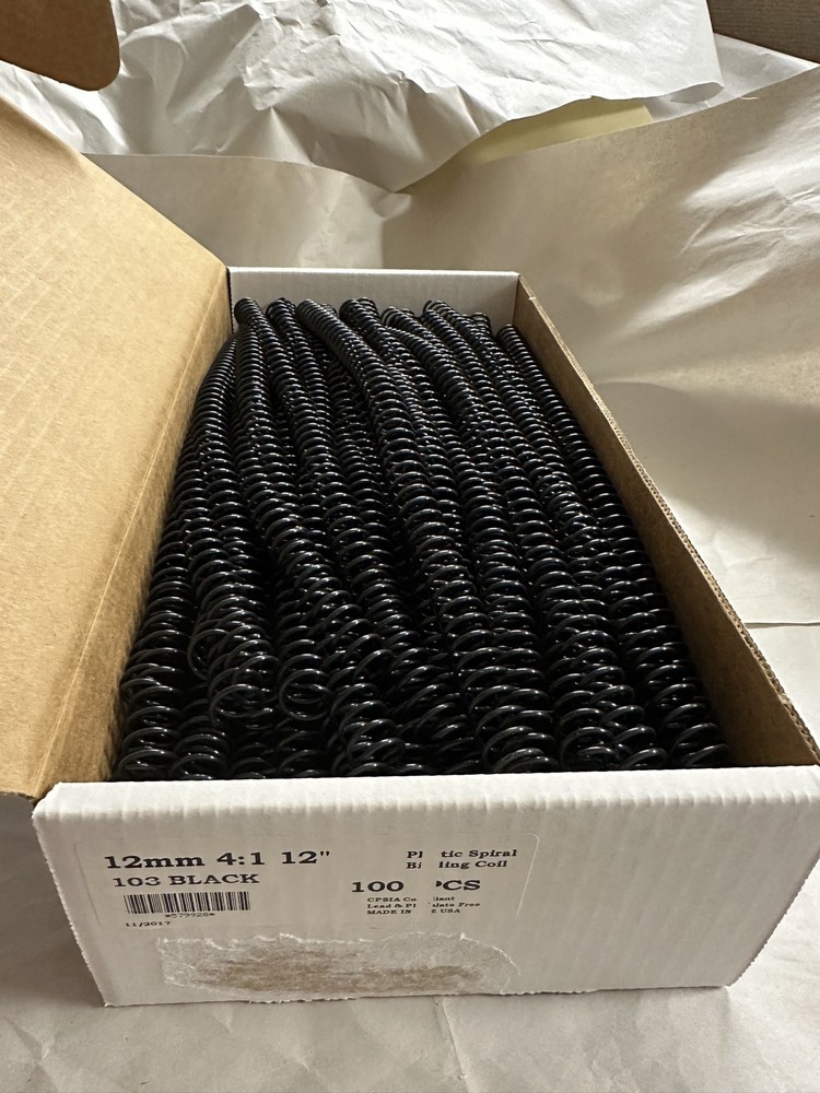 NEW Plastic Spiral Binding Coil, Black, 12mm, 100 pcs
