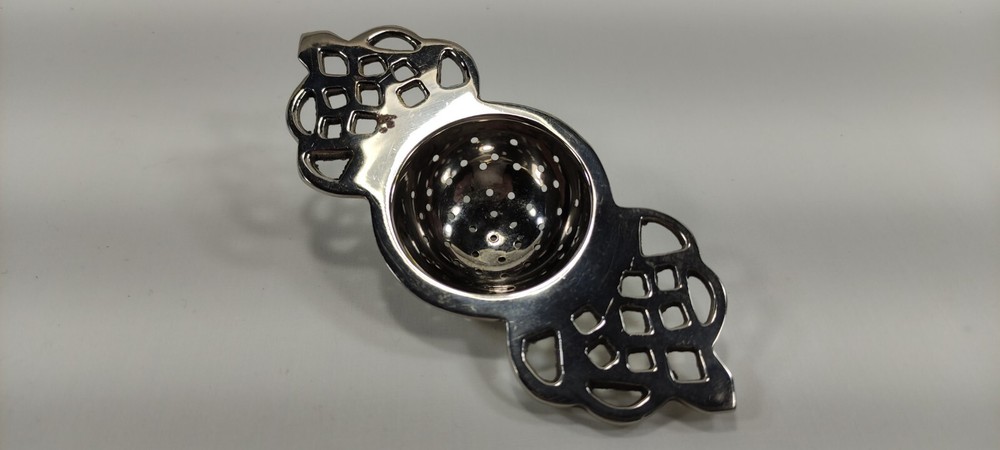 Vintage Silverplated Pierced Two-Handled Over Tea Service Cup Strainer Openwork