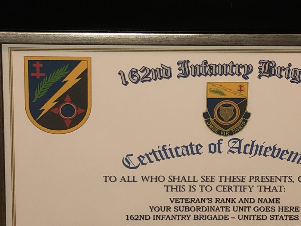 162ND INFANTRY BRIGADE - COA / (COMMEMORATIVE CERTIFICATE)