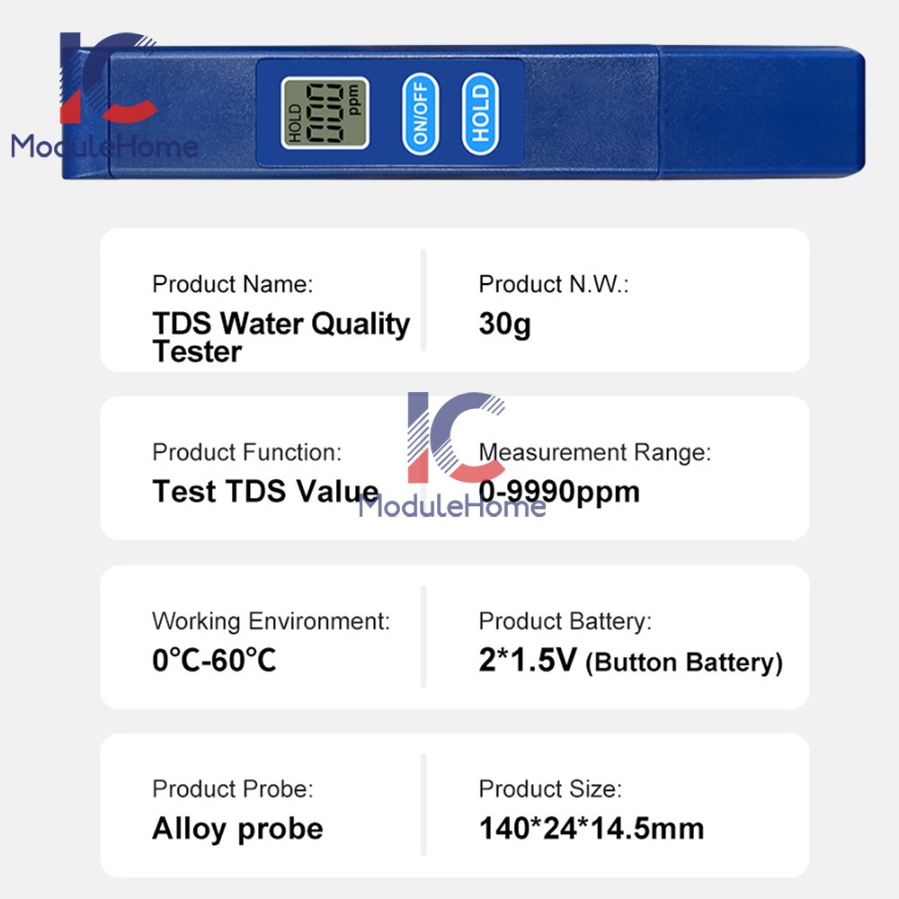 TDS Meter Digital Tester Water Quality Testing Tool for Drinking Water 0-9990ppm