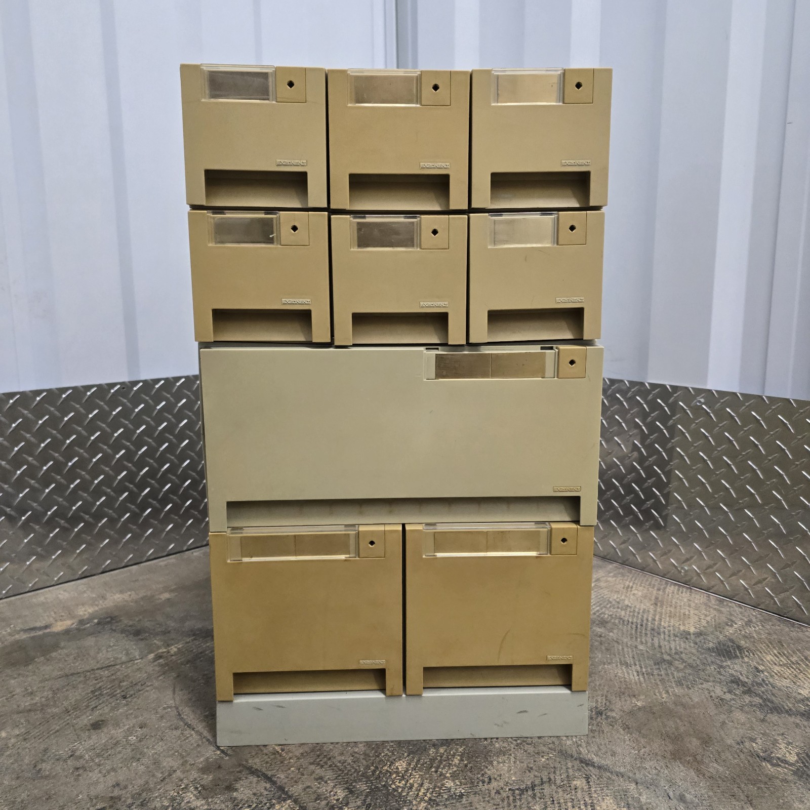 Exponent Vintage 9 Drawer Media Storage 3.5" & 5.25" Floppy Disk 1988 Italy