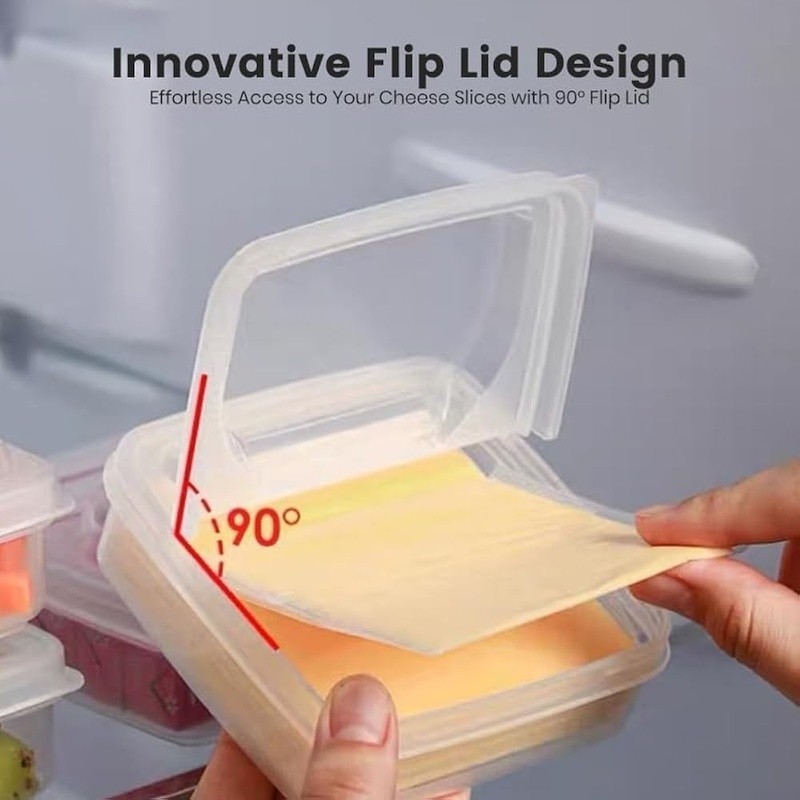 Durable Stackable Cheese Container W/ Flip Lid Food Storage Organizer 12 Slices