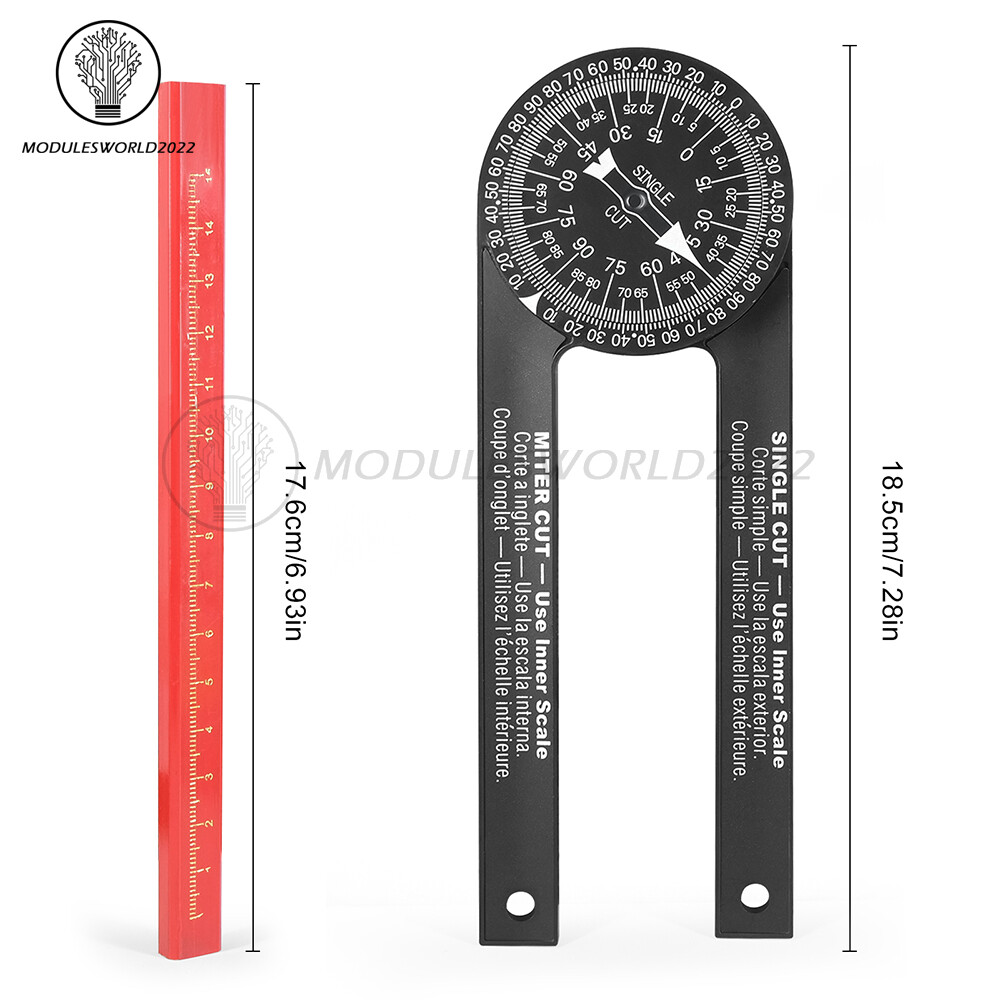 Woodworking Saw Protractor Angle Finder Level Meter Goniometer + Marking Pencil