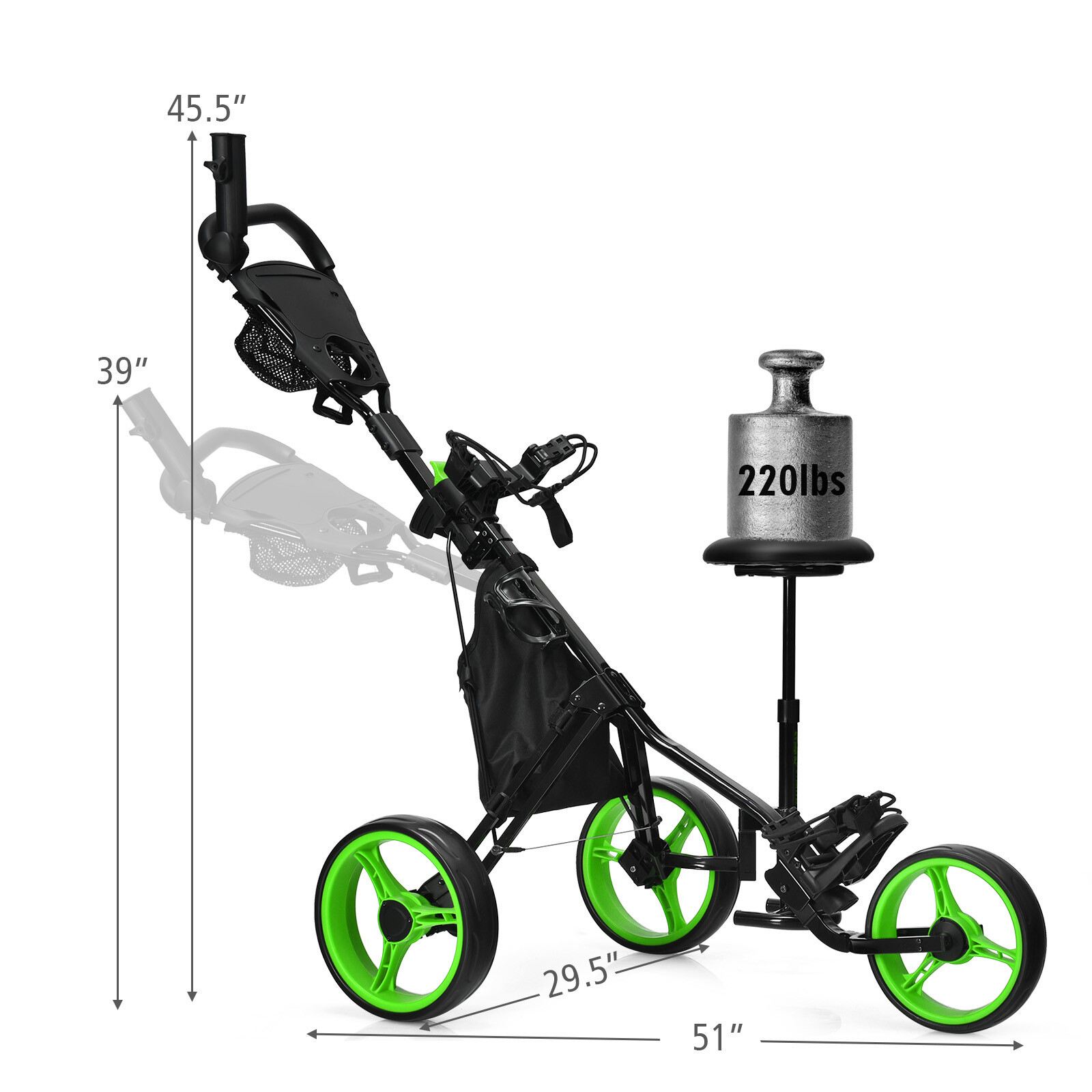 Goplus Folding 3 Wheels Golf Push Cart with Seat Scoreboard Adjustable Handle