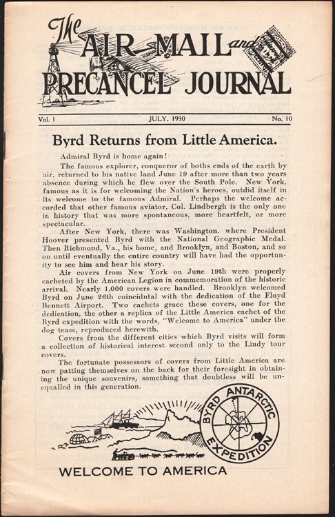 U.S., 1930. Airmail & Precancel Journal, July, Vol 1, No.10