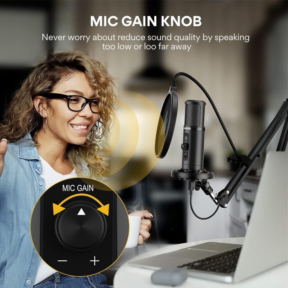 USB Microphone for PC, Professional Computer Condenser Mic with Mute, Mic Gai...