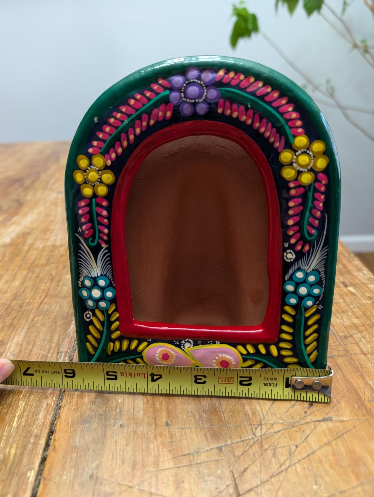 Vintage Terracotta Picture Frames Hand Painted Arch Mexico Vibrant Folk Art