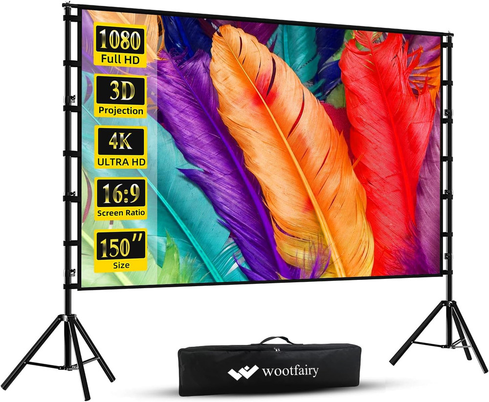 Projector Screen with Stand, 150 Inch Portable and Foldable Projection Screen 4
