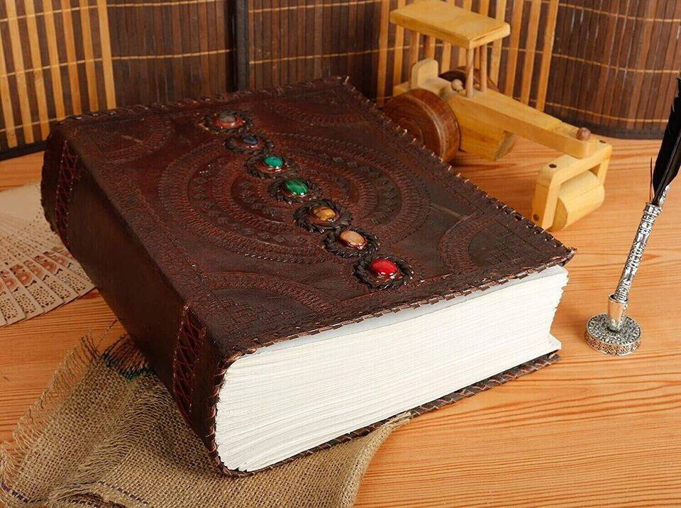 EXTRA LARGE Handcrafted Real Leather Seven Stone Embossed Book Journal Notebook
