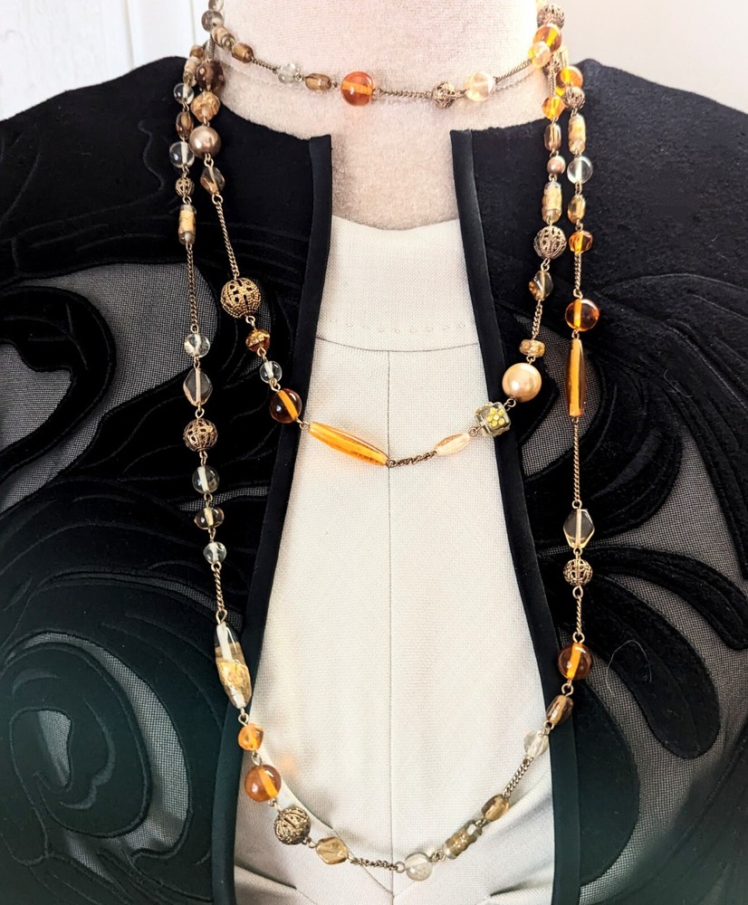 Vintage Long Beaded Flapper Multi Strand Beaded Necklace 71"