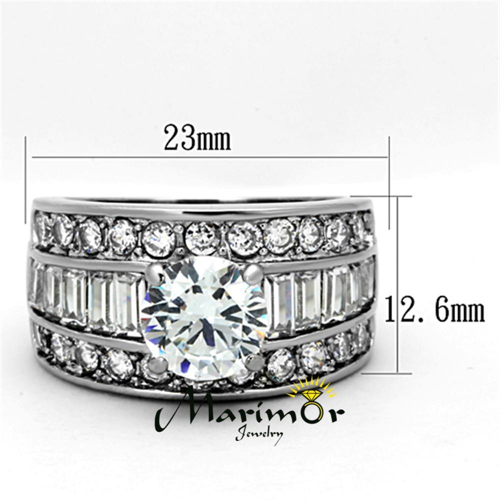 4.85 Ct Round Cut Zirconia Stainless Steel Wide Band Engagement Ring Sizes 5-10